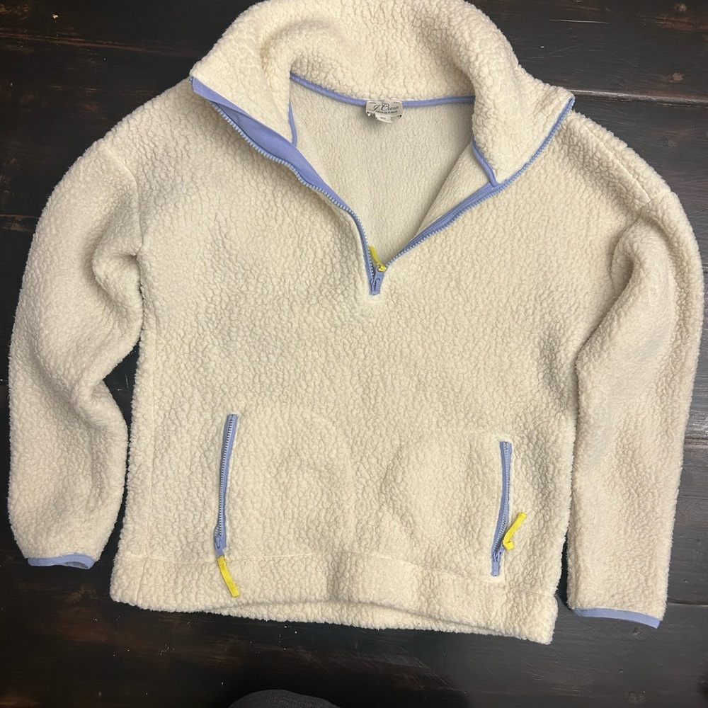 J. Crew Cream and Blue Cowl Neck Sweater
